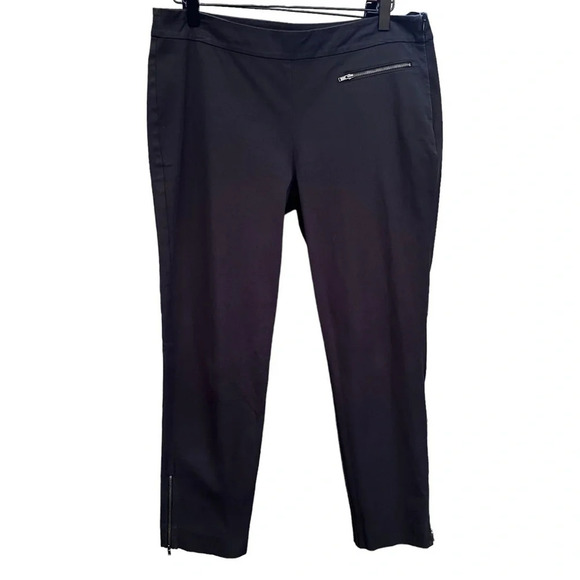 Eileen Fisher Black Cotton Slim Fit Ankle Pant with Ankle Zipper Size Medium - Picture 1 of 12